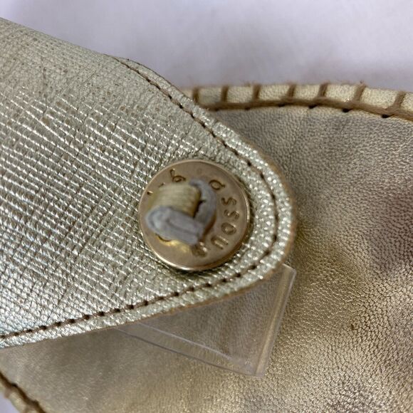 Andre Assous Sandals 40 / 9.5 Womens Gold Leather Thong Espadrille Wedge Spain - Picture 9 of 12